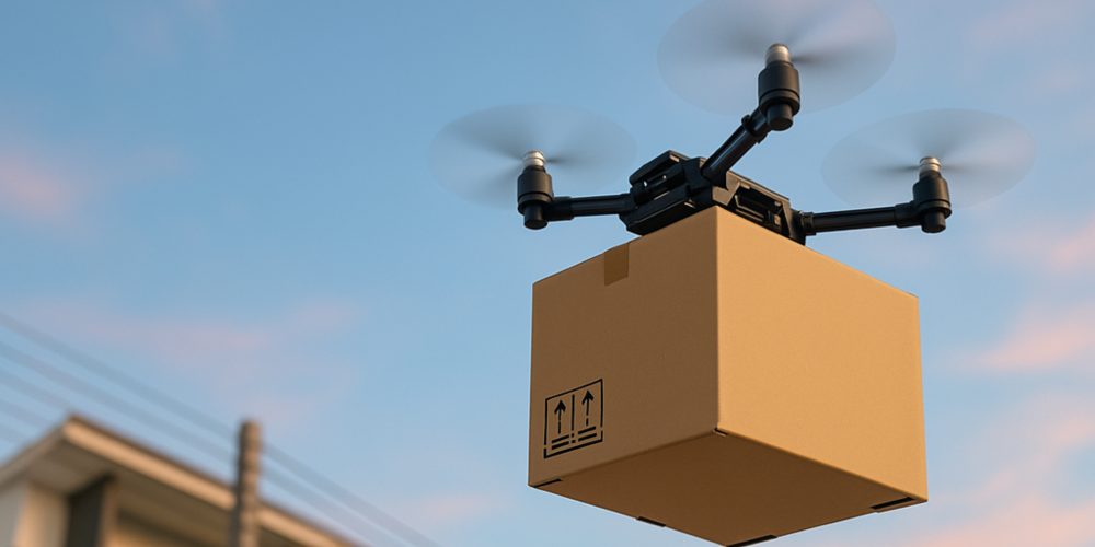 drone che consegna a domicilio